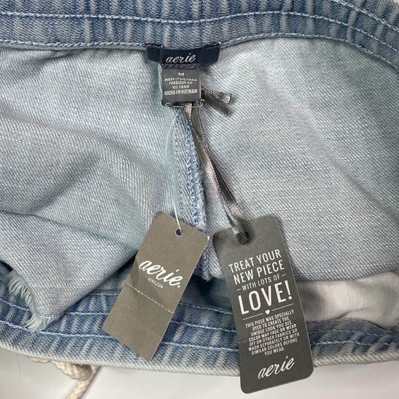 Aerie Chambray Raw Hem Drawstring Stretch Waist Shorts Medium NWT - Picture 3 of 8